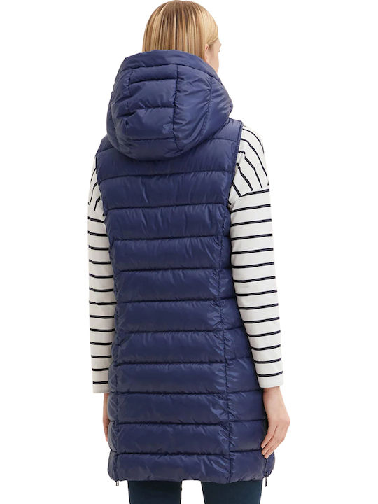 Women's Long Puffer Jacket for Winter with Hood Navy Blue