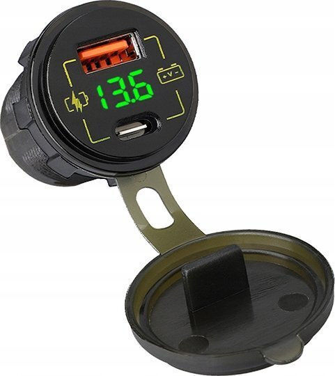 Blow Auto-Ladegerät 4A mit Anschlüssen: 1xUSB 1xType-C und Voltmeter Schwarz Farbe