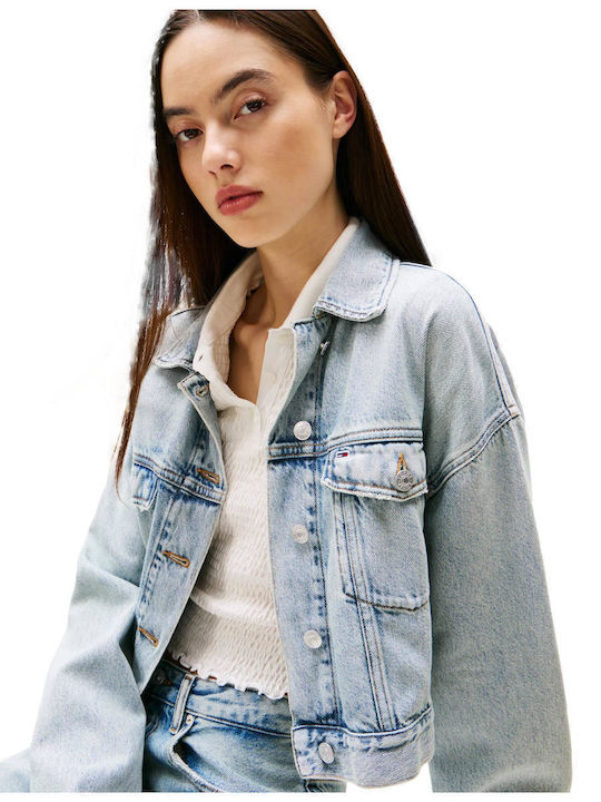 Zuschneiden Damen Jeansjacke Light Blue