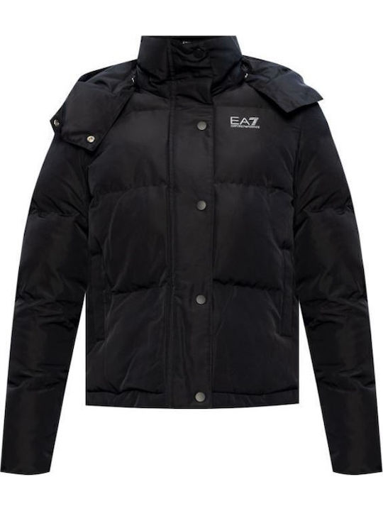 Kurz Damen Puffer Jacke für Winter Schwarz