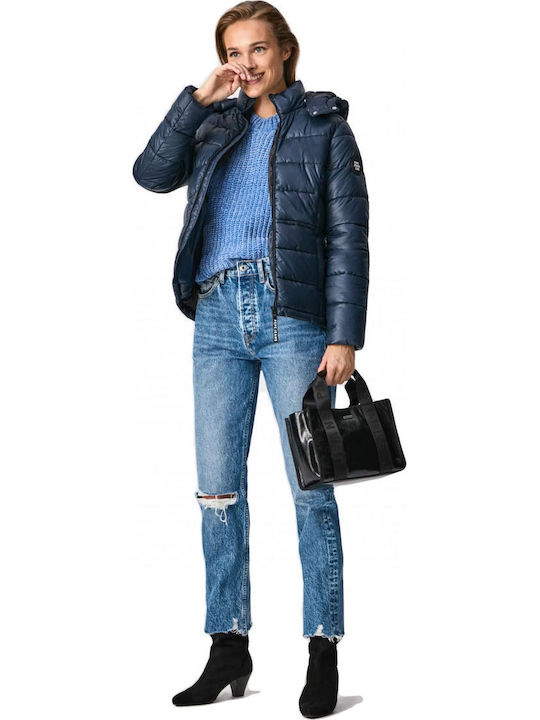 Camille Κοντό Γυναικείο Puffer Μπουφάν για Χειμώνα Navy Μπλε