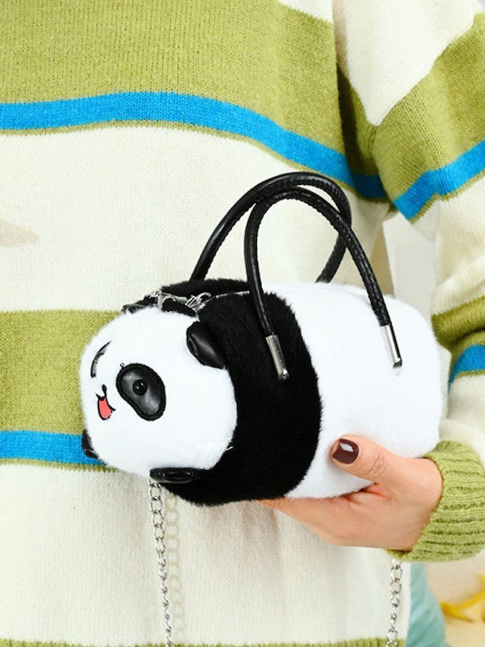 Plush Panda Bag Metal Chain Handles Black White 20cm