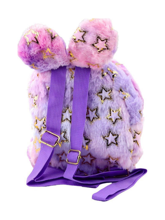Plush Backpack Ears Golden Stars Children's Purple Pink Lean
