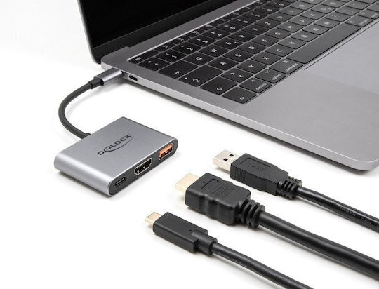 Delock Converter Adapter 61071 Usb Type-c To Hdmi 4k 30 Hz Usb Type-a Usb Type-c Pd 2.0 90 W Grey