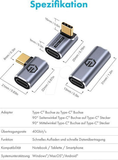 Graugear Μετατροπέας USB-C male σε USB-C female 1τμχ G-AD-40G-3