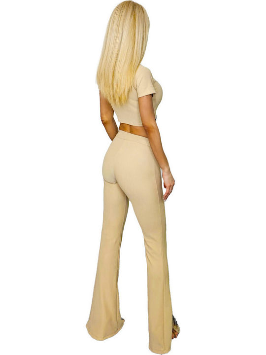 Damen Cream Set mit Hose Gestreift