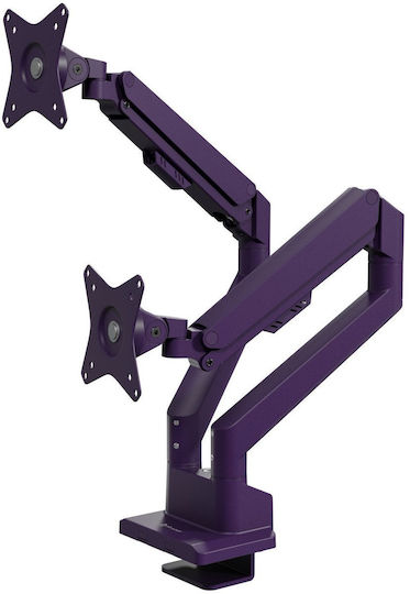Arozzi Stand Desk Mounted for 2 Monitors up to 34" with Arm Purple