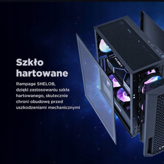 Rampage Shelob Gaming Midi Tower Computer Case with Side Window and RGB Lighting Black
