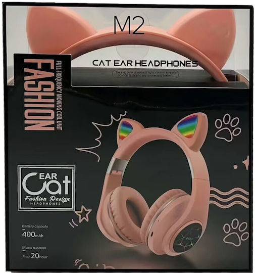 Cat M2 Ασύρματα / Ενσύρματα Παιδικά Over Ear Ακουστικά με 8 ώρες Λειτουργίας Ροζ