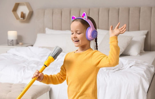 PowerLocus Bobo Cat Ears Ασύρματα Bluetooth Παιδικά Over Ear Ακουστικά Ροζ