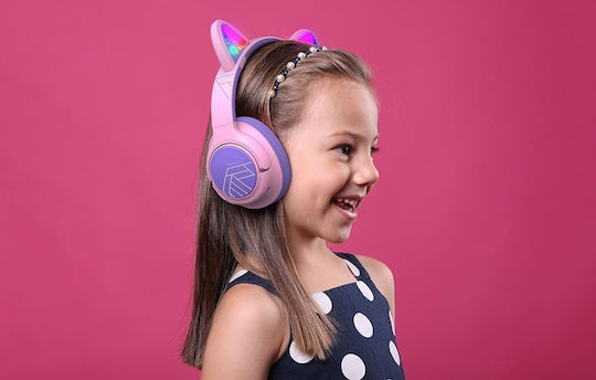 PowerLocus Bobo Cat Ears Ασύρματα Bluetooth Παιδικά Over Ear Ακουστικά Ροζ
