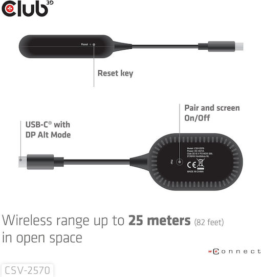 Club-3d Wireless USB-C to HDMI Transmitter Receiver Full HD 25m Range Black CSV-2570