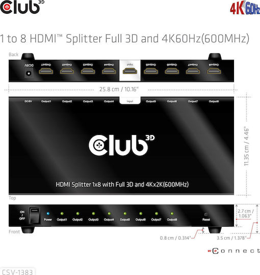 Club3D 1 HDMI Splitter CSV-1383