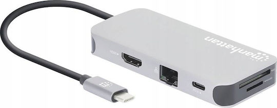 Manhattan USB-C Docking Station με HDMI 4K Ethernet Γκρι (130615)