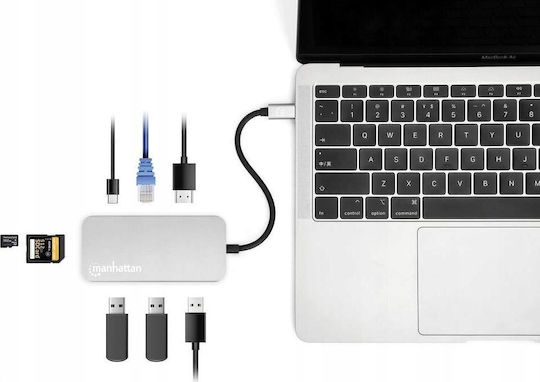 Manhattan USB-C Docking Station με HDMI 4K Ethernet Γκρι (130615)