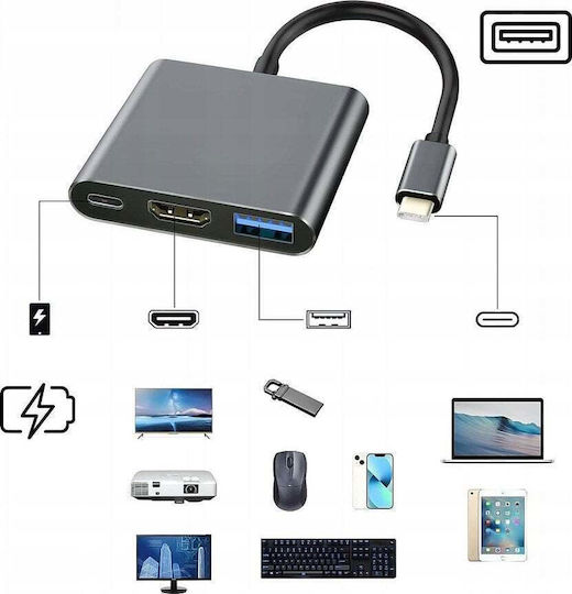 Platinet USB-C Докинг станция с HDMI 4K PD Сив (PL0557)