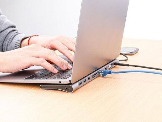 Manhattan USB-C Docking Station με HDMI/DisplayPort 4K PD Ethernet Ασημί (130578)