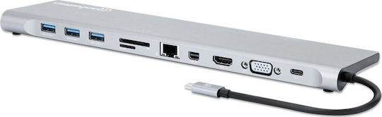 Manhattan USB-C Docking Station με HDMI/DisplayPort 4K PD Ethernet Ασημί (130578)
