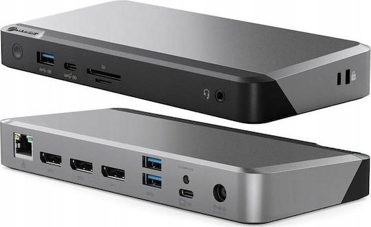 Alogic MX3 USB-C Stație de andocare cu DisplayPort 4K PD Ethernet și conexiune 3 monitoare Gri