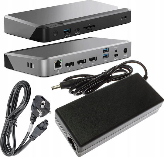 Alogic MX3 USB-C Stație de andocare cu DisplayPort 4K PD Ethernet și conexiune 3 monitoare Gri
