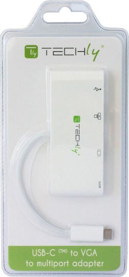 Techly USB-C / USB-A Docking Station με 4K PD Ethernet Λευκό (IADAP USB31-DOCK2)