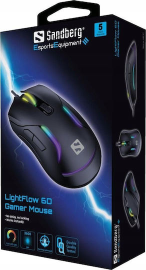 Sandberg LightFlow 6D RGB Gaming Ποντίκι 3600 DPI Μαύρο