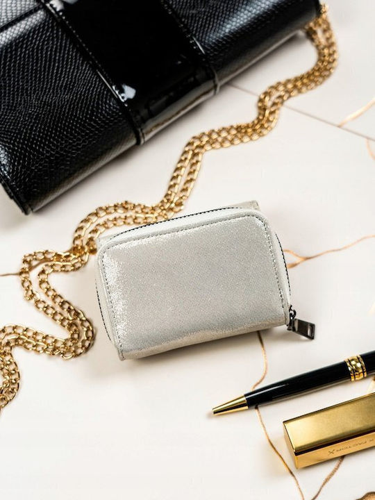 Small Leather Women's Wallet Classic with RFID Silver