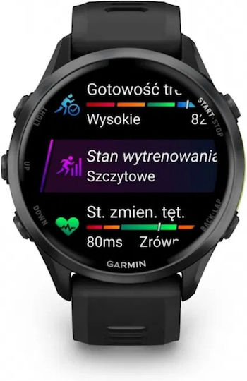 Garmin Forerunner 970 Titanium 47mm Αδιάβροχο Smartwatch με Παλμογράφο (Carbon Gray DLC Titanium with Black and Translucent Whitestone)