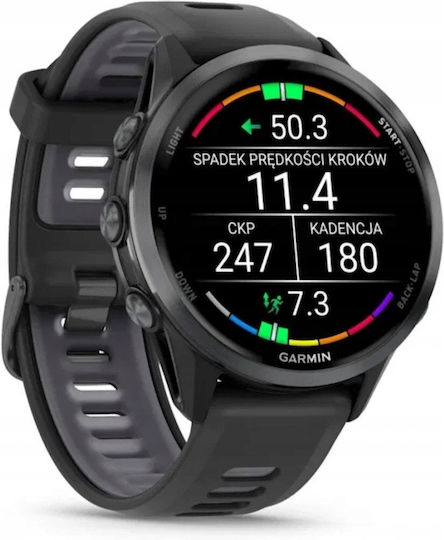 Garmin Forerunner 970 Titanium 47mm Αδιάβροχο Smartwatch με Παλμογράφο (Carbon Gray DLC Titanium with Black and Translucent Whitestone)