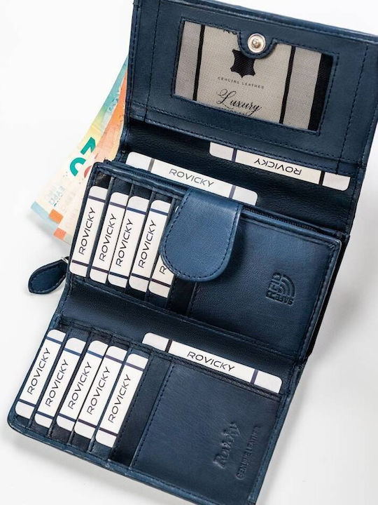 Μεγάλο Δερμάτινο Γυναικείο Πορτοφόλι με RFID Navy Μπλε