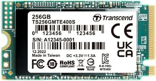 Transcend SSD 256GB τύπου M.2 με σύνδεση PCI Express 3.0 TS256GMTE400S