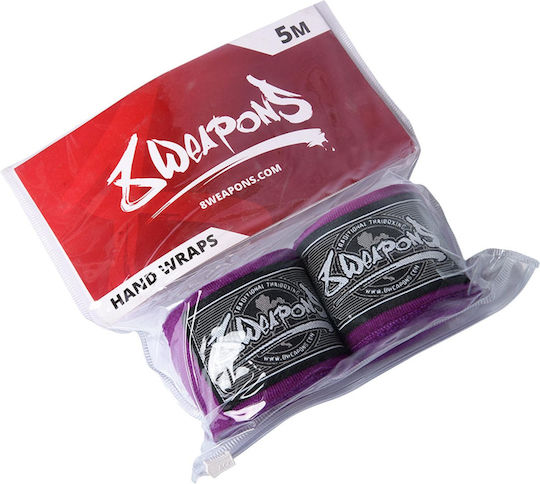 8 Weapons Semi-Elastic Martial Arts Hand Wraps 5m Purple