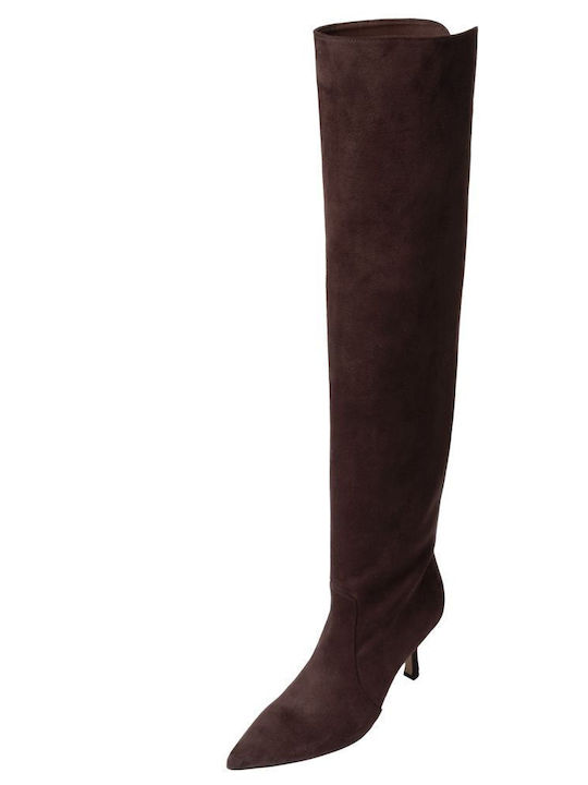Synthetic Leather Medium Heel Women's Boots Brown