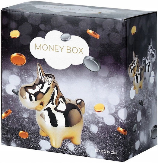 Golden Mirror Ceramic Unicorn Money Box Gift Vilde 18x10.5 Cm