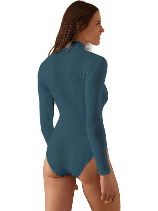 Jadea Green Cotton Long Sleeve Turtleneck Bodysuit 4153
