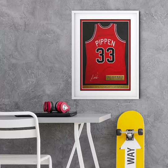 Poster NBA Pippen Jersey 33 Snk055 21cm X 30cm Frame Dark Natural Wood Brown