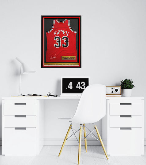 Poster NBA Pippen Jersey 33 Snk055 21cm X 30cm Frame Dark Natural Wood Brown