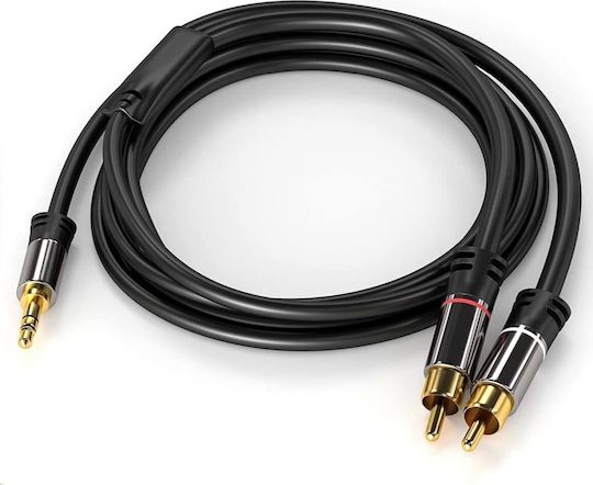 PremiumCord Audio Cable 3.5mm Male - 2x RCA Male Black 3m with Gold Plated Terminals