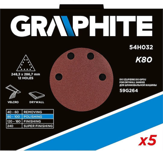 Graphite Foaie De Șlefuire Delta K80 Cu 12 Găuri Set 5 Bucăți