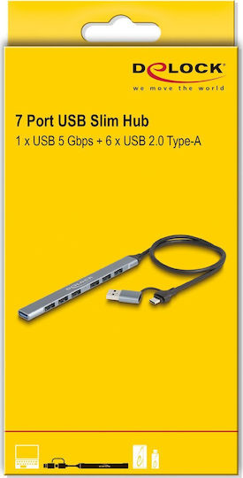 DeLock Hub 7 Θυρών USB 3.2 με σύνδεση USB-A Γκρι