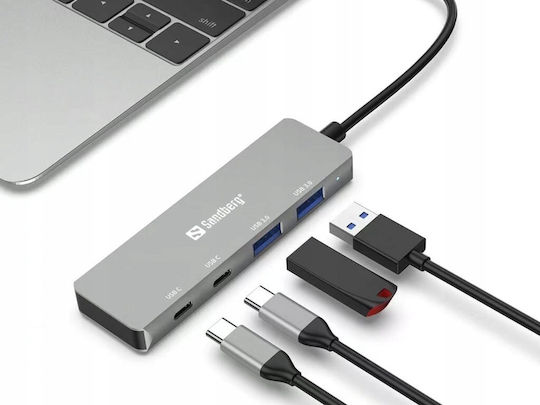 Sandberg Hub 4 Θυρών USB 3.0 με σύνδεση USB-C Γκρι