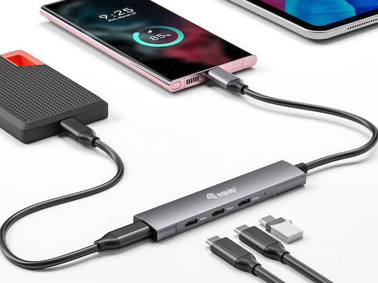 Equip Hub 4 Θυρών USB 2.0 με σύνδεση USB-C Γκρι