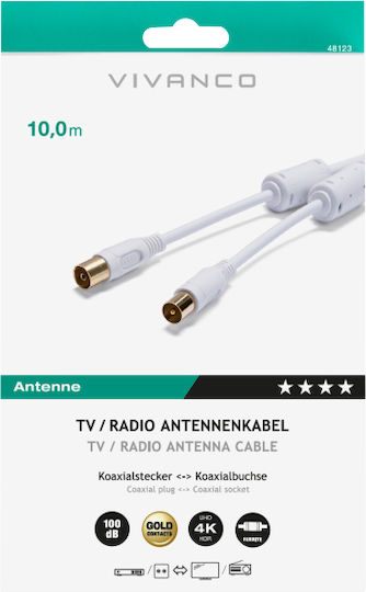 Vivanco Antenna Cable Coax male - Coax female White 10m 1pcs