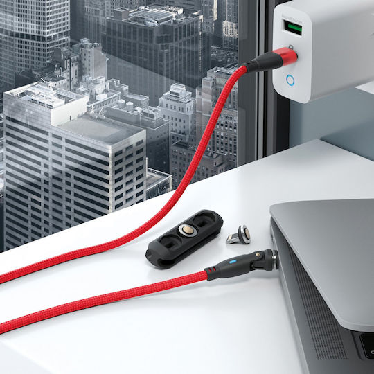 RealPower Magnetic Cablu USB la Lightning / Type-C / micro USB cu mai multe porturi Roșu 1m (439625)