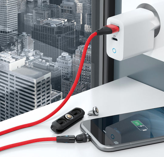 RealPower Magnetic USB to Lightning / Type-C / micro USB 1m Cable Red (439633)
