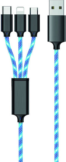 2GO LED USB to Lightning / Type-C / micro USB Cable Μπλε 1.5m (797315)