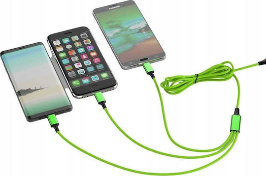 Smrter Hydra ULTRA Regular Cablu USB la Lightning / Type-C / micro USB cu mai multe porturi Verde 1.2m