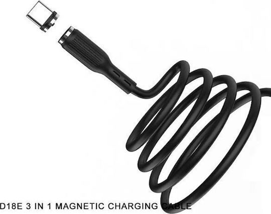 Denmen USB to Lightning / Type-C / micro USB Cable Μαύρο 1m (29367)