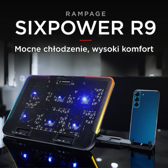 Rampage Sixpower R9 Cooling Pad για Laptop με 6 Ανεμιστήρες και Φωτισμό