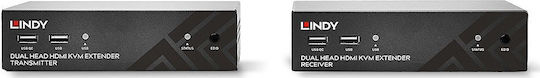 Kvm Switch Lindy 100m Cat.6 Dual Head Hdmi Usb & Rs232 Extender